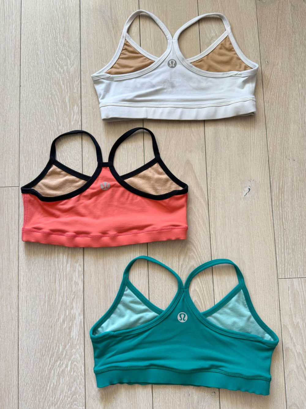 Set of 3 Lululemon Y2K Racerback Sports Bras White Green Orange Women’s Size 6